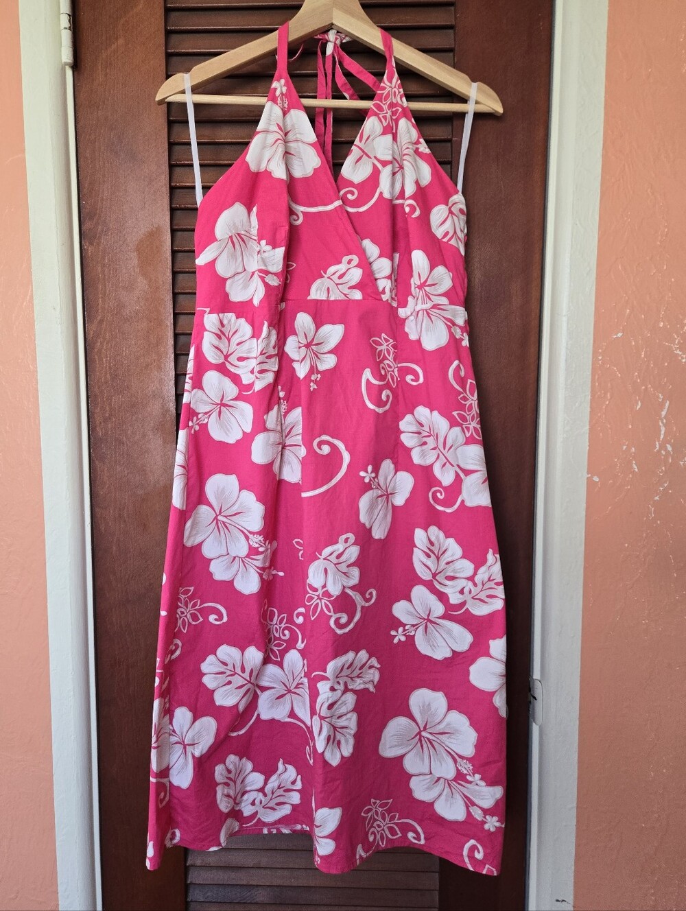 New York & Company Backless Pink Dress With White Tropical Flowers Plus Size 16